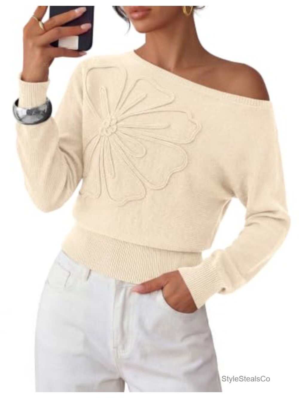 PRETTYGARDEN Off Shoulder Convertible Boat Neck Sweater